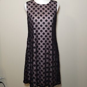 Nine West Shift Dress Black Polka Dot Sheer Fully Lined